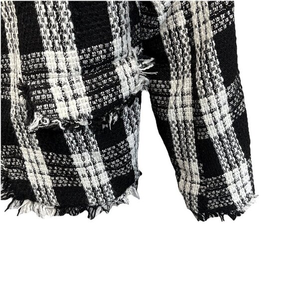 1.STATE Womens Jacket Blazer Coat SZ XXL Black White Tweed Plaid Cropped Fringe - Picture 7 of 8